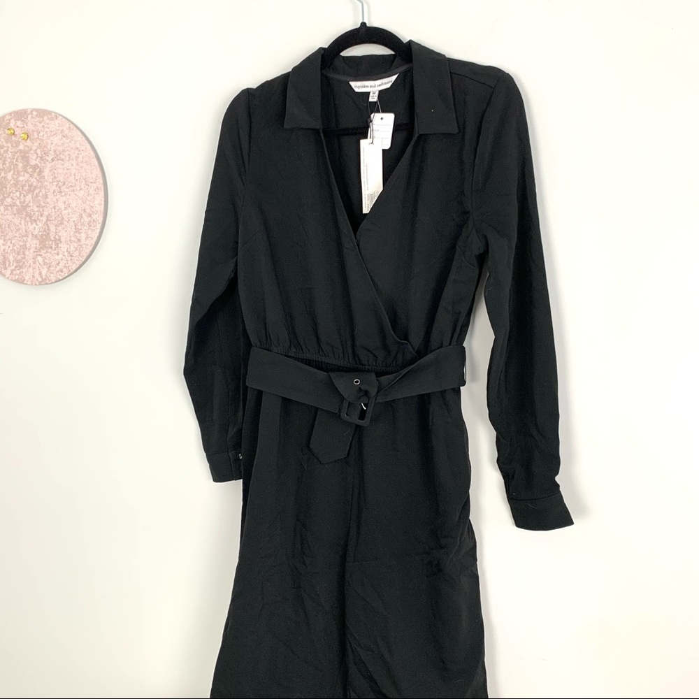 NWT Cupcakes and Cashmere Women’s Size Medium Long Sleeve Black Belted Jumpsuit